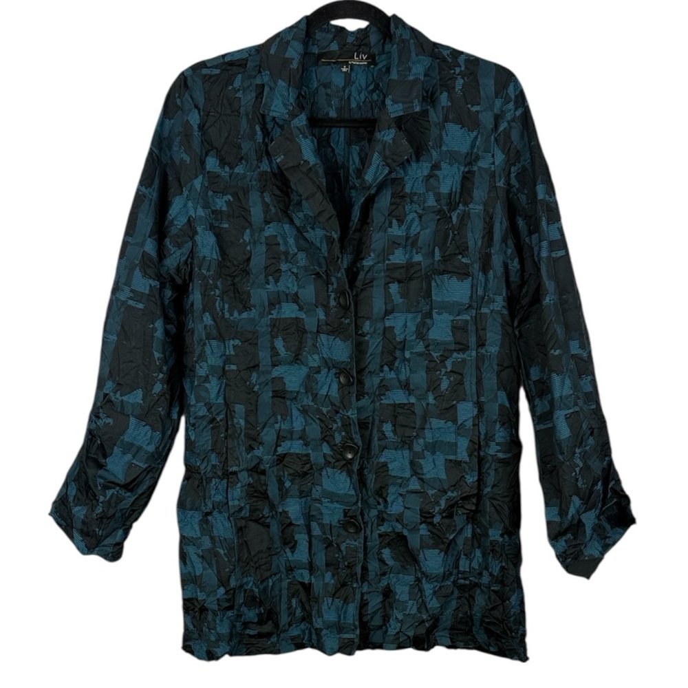 Liv by Habitat Clothes Teal Black Crinkle Event Style Small Tunic Blouse